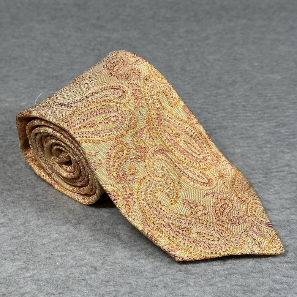 Vintage Banana Republic Italy 100% Silk Paisley Men's Tie Gold/Peach Luxury